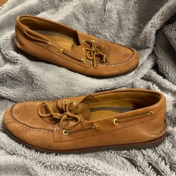 Sperry Topsider Mens 15 Brown Tan Leather Boat Shoes Loafers Lace Up Preppy - Picture 3 of 9